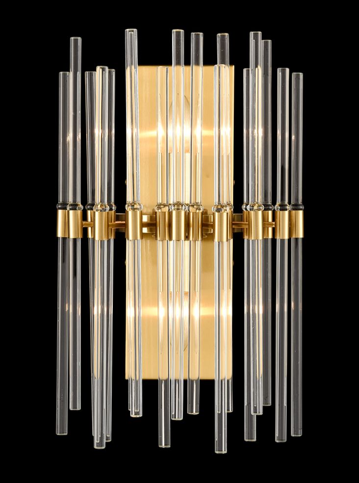 CELEST Aged Brass & Glass Rods 2 Light Refract Wall Light - ID 13236