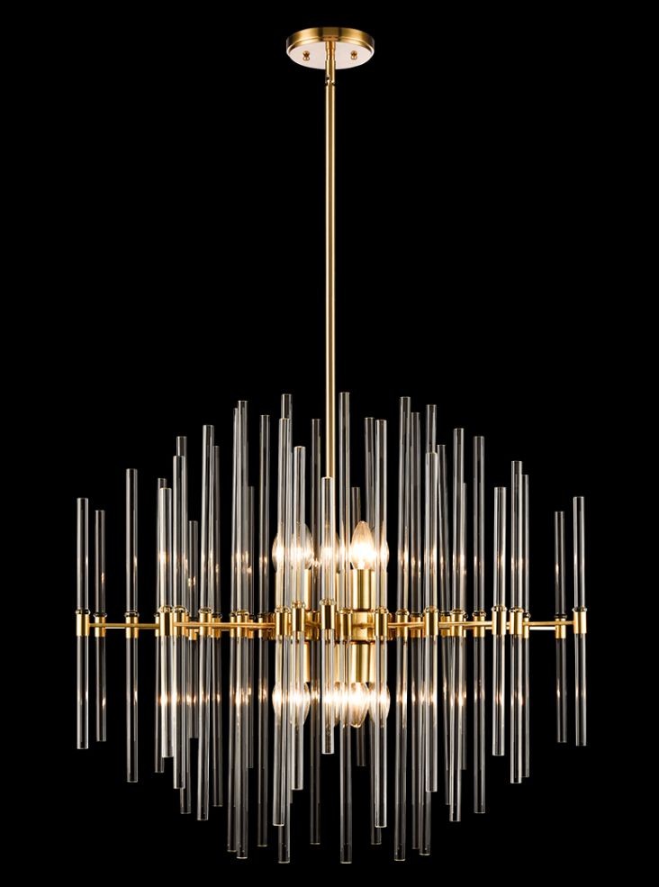 CELEST Aged Brass & Glass Rods 10 Light 70cm Pendant - ID 13238