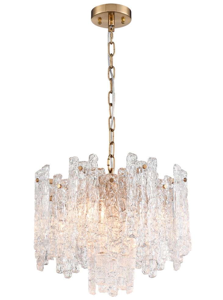 ICL Aged Brass & Ice Cubed 5 Light Refract Pendant - ID 13230