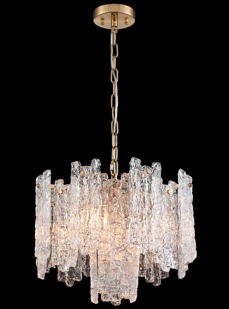 ICL Aged Brass & Ice Cubed 5 Light Refract Pendant - ID 13230