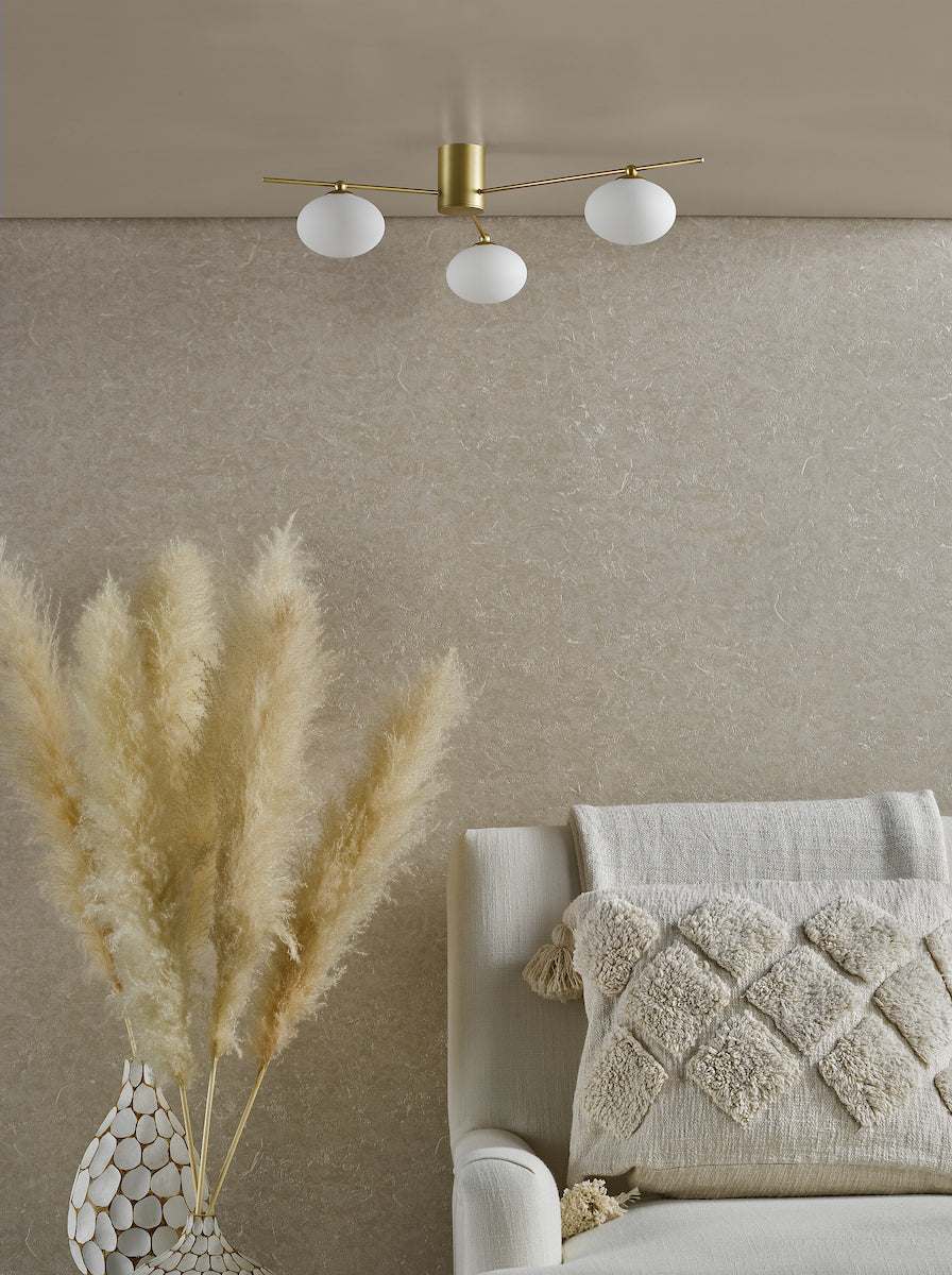 JAS Three Light Semi Flush Ceiling Light In Satin Gold With Opal Glass - ID 13463