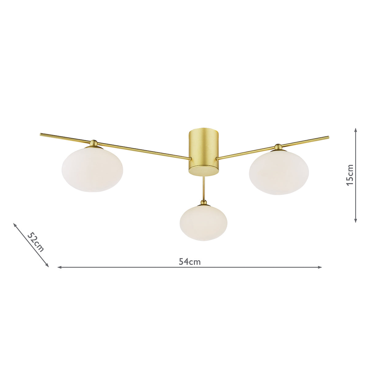 JAS Three Light Semi Flush Ceiling Light In Satin Gold With Opal Glass - ID 13463