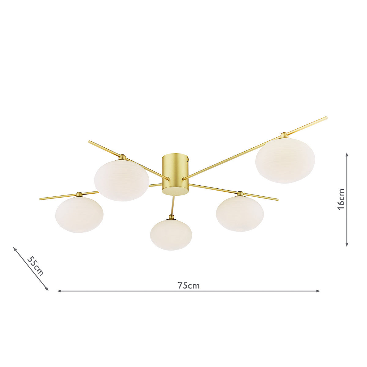 JAS Five Light Semi Flush Ceiling Light In Satin Gold With Opal Glass - ID 13462