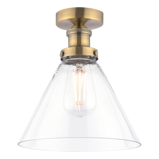 Laura Ashley - Isaac Semi-Flush Antique Brass and Glass Ceiling Light  - ID 14958