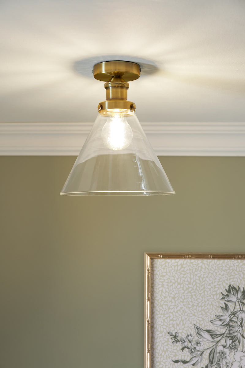 Laura Ashley - Isaac Semi-Flush Antique Brass and Glass Ceiling Light  - ID 14958