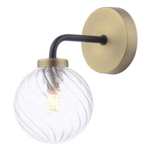 LAI Matt black & Antique Brass Wall Light with Twisted Clear Orb - ID 13459