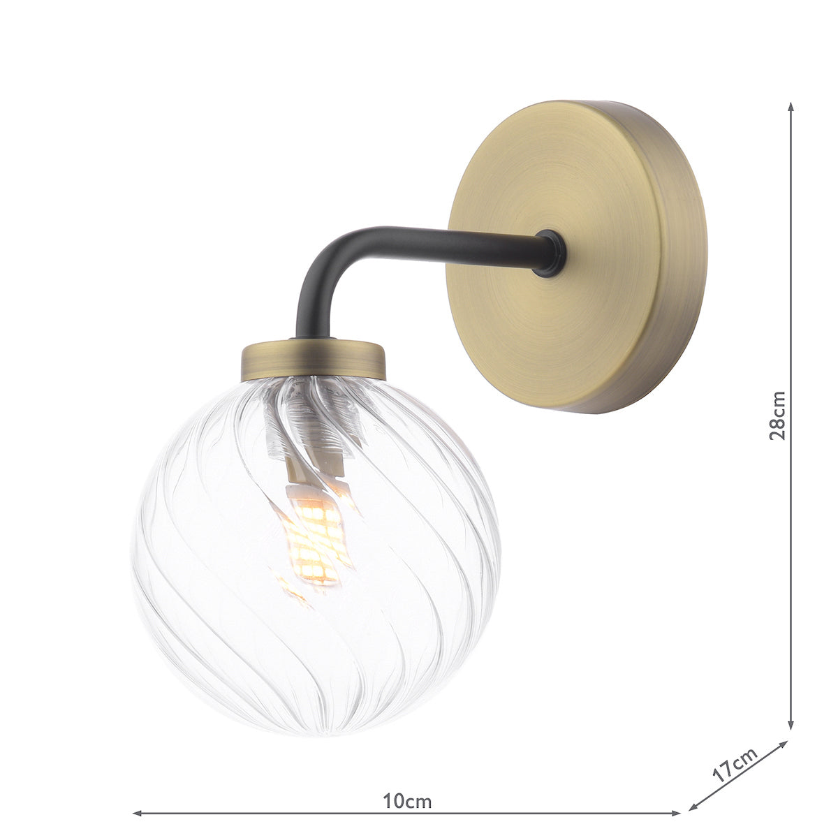 LAI Matt black & Antique Brass Wall Light with Twisted Clear Orb - ID 13459