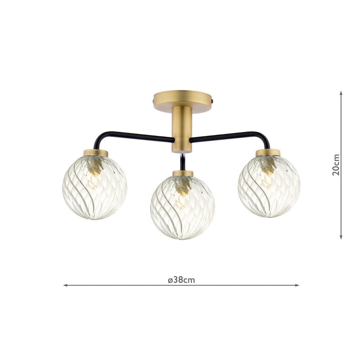 LAI 3 Matt black & Antique Brass Semi-Flush with Twisted Clear Orbs - ID 13458