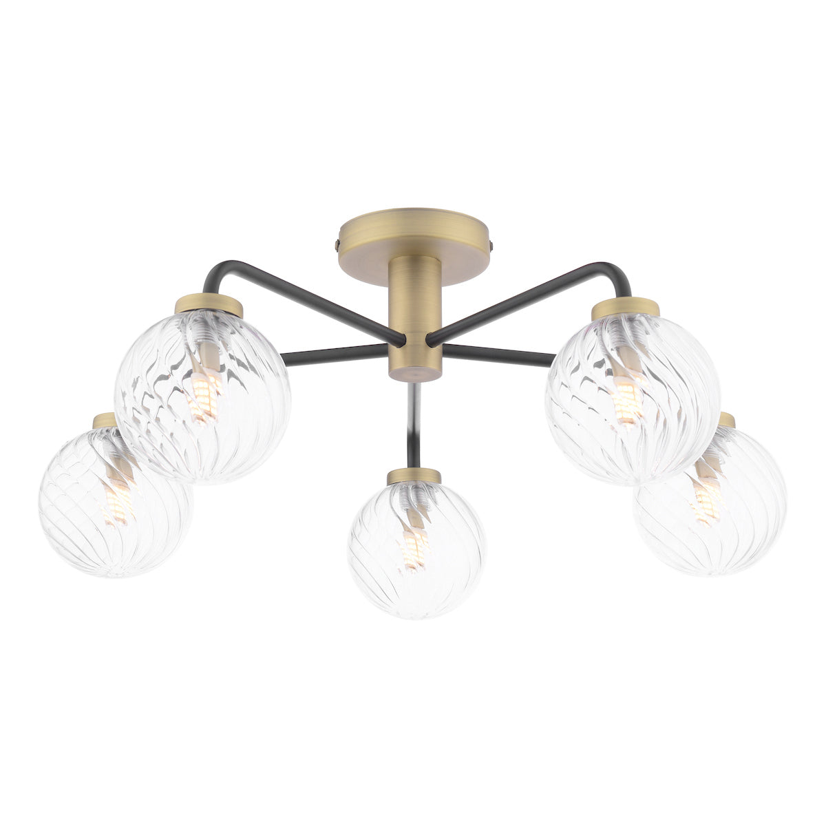 LAI 5 Matt black & Antique Brass Semi-Flush with Twisted Clear Orbs - ID 13457