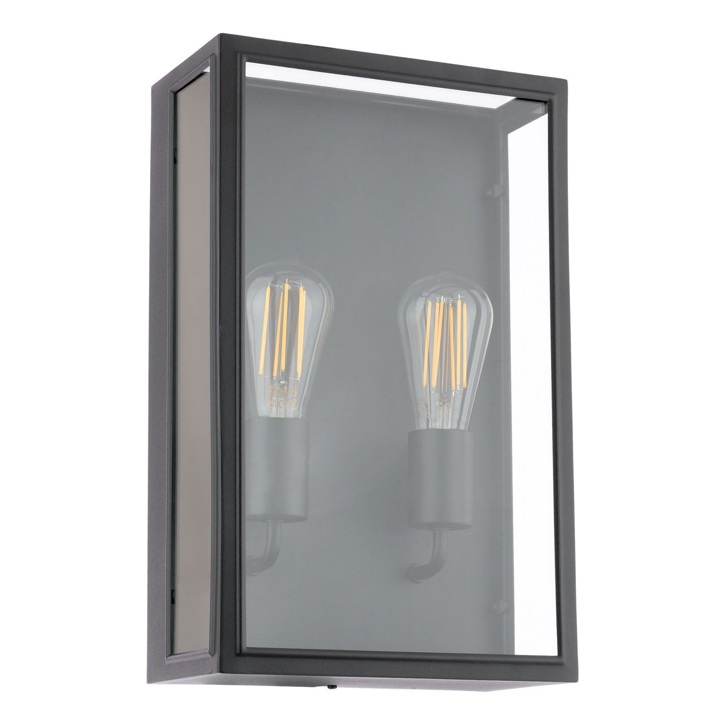 Large Matt Black and Glass 2 Lamp Outdoor Wall Light - ID 14851