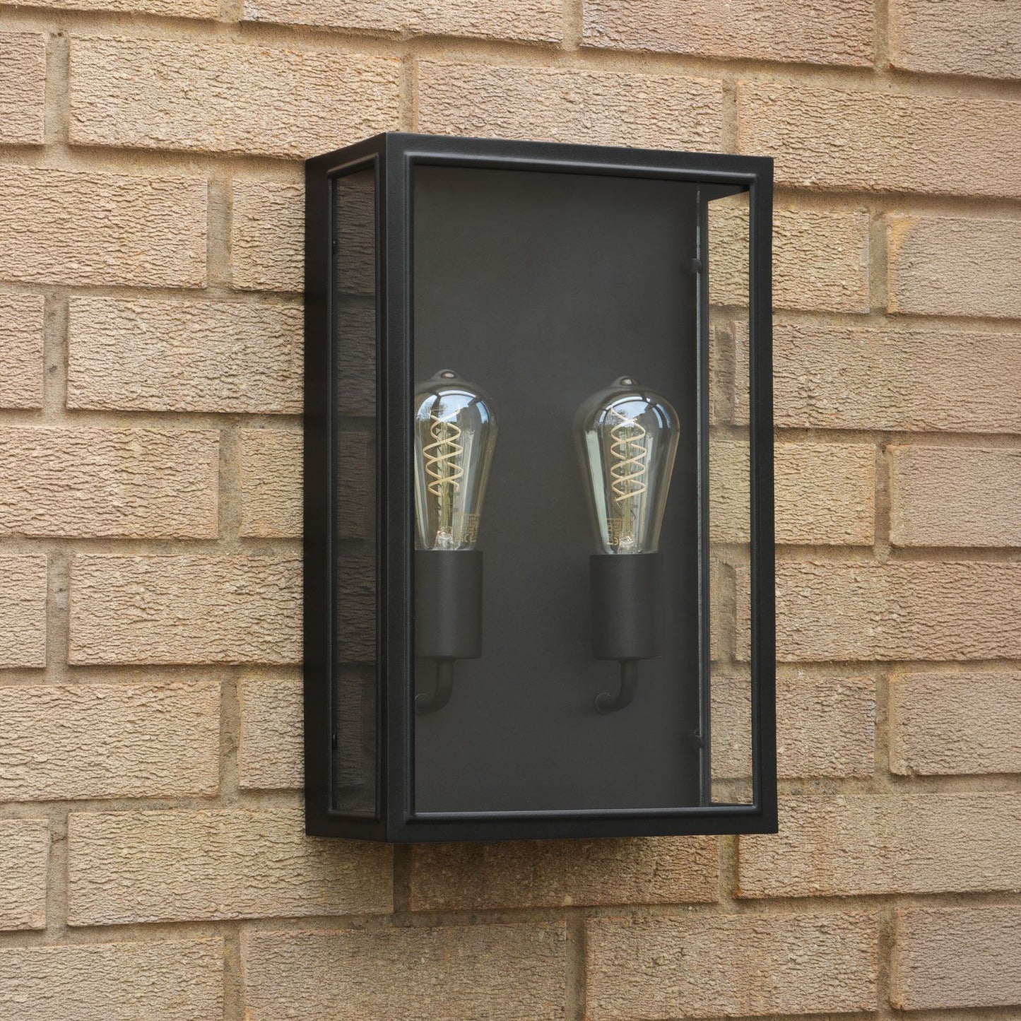 Large Matt Black and Glass 2 Lamp Outdoor Wall Light - ID 14851