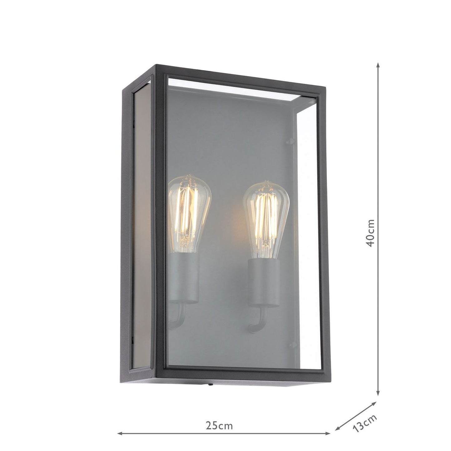 Large Matt Black and Glass 2 Lamp Outdoor Wall Light - ID 14851