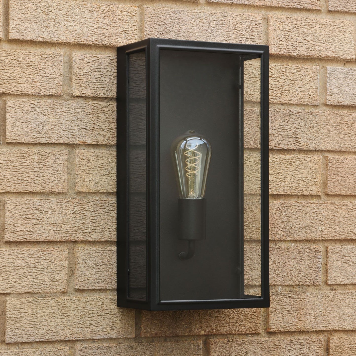 Medium Matt Black and Glass 1 Lamp Outdoor Wall Light - ID 14852