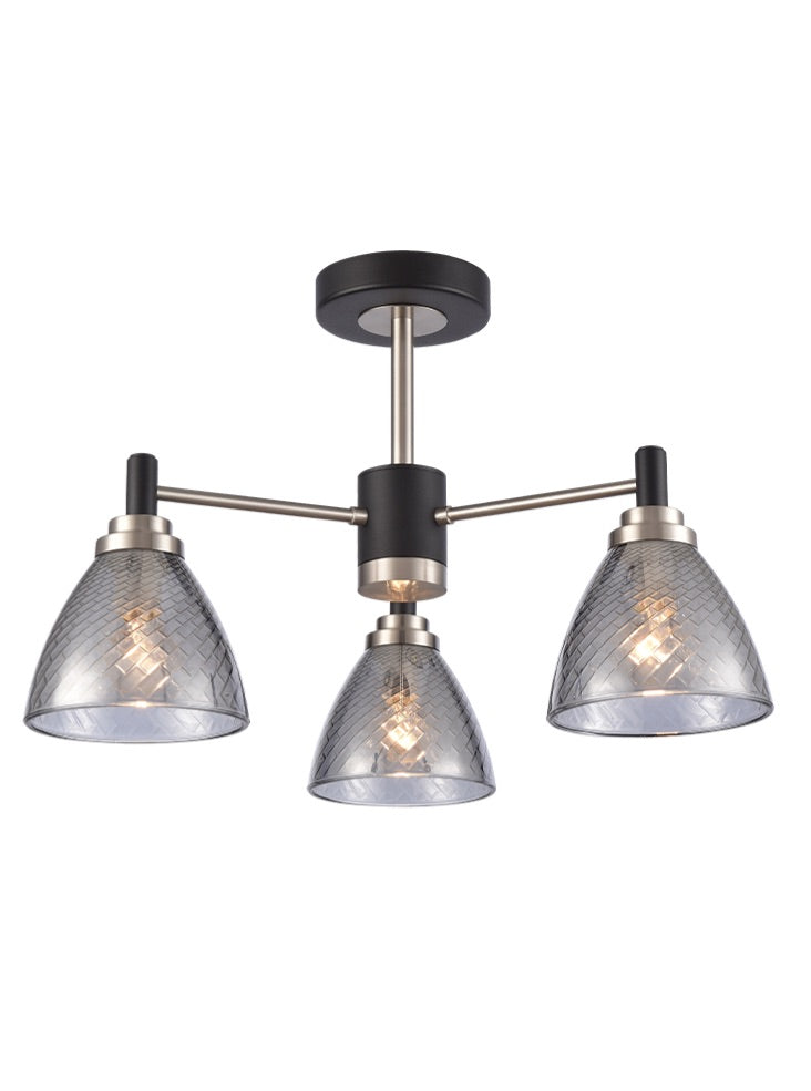 MET Matt Black & Satin Nickel 3 Light Semi-Flush With Smoked Glass - ID 13290