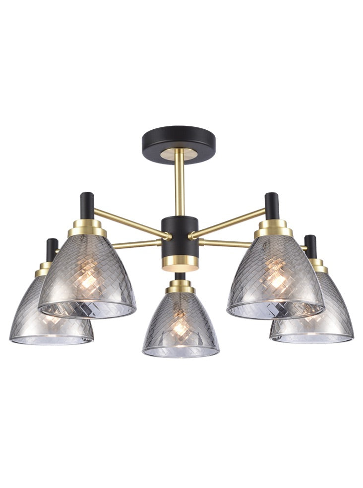 MET Matt Black & Satin Brass 5 Light Semi-Flush With Smoked Glass - ID 13288