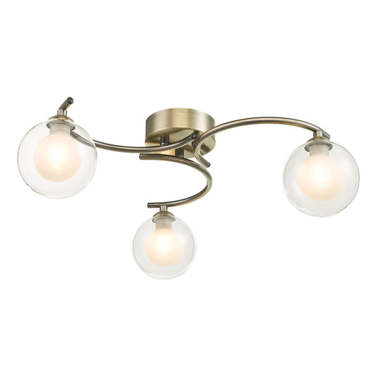 NAK 3 Antique Brass Semi-Flush With Clear & Opal Glass - ID 13454