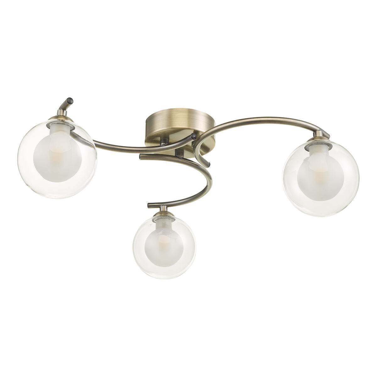 NAK 3 Antique Brass Semi-Flush With Clear & Opal Glass - ID 13454