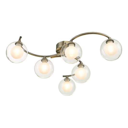 NAK 6 Antique Brass Semi-Flush With Clear & Opal Glass - ID 13455