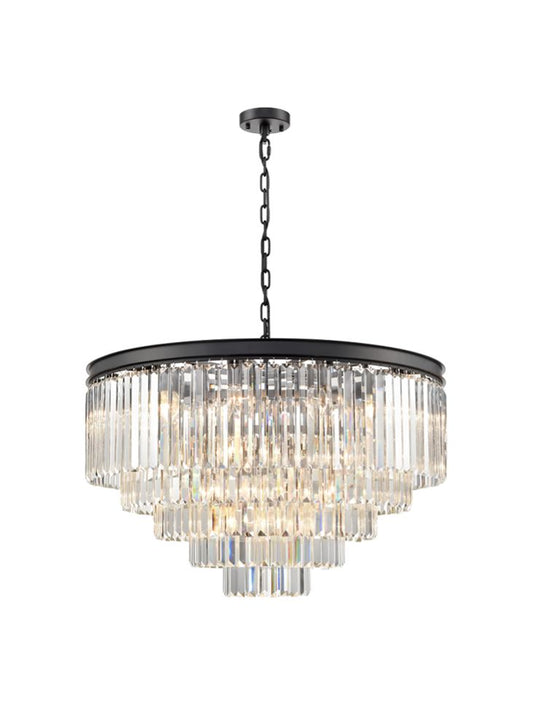 PERO Circular Tiered Medium 80cm Black Metal & Crystal Pendant - ID 12384