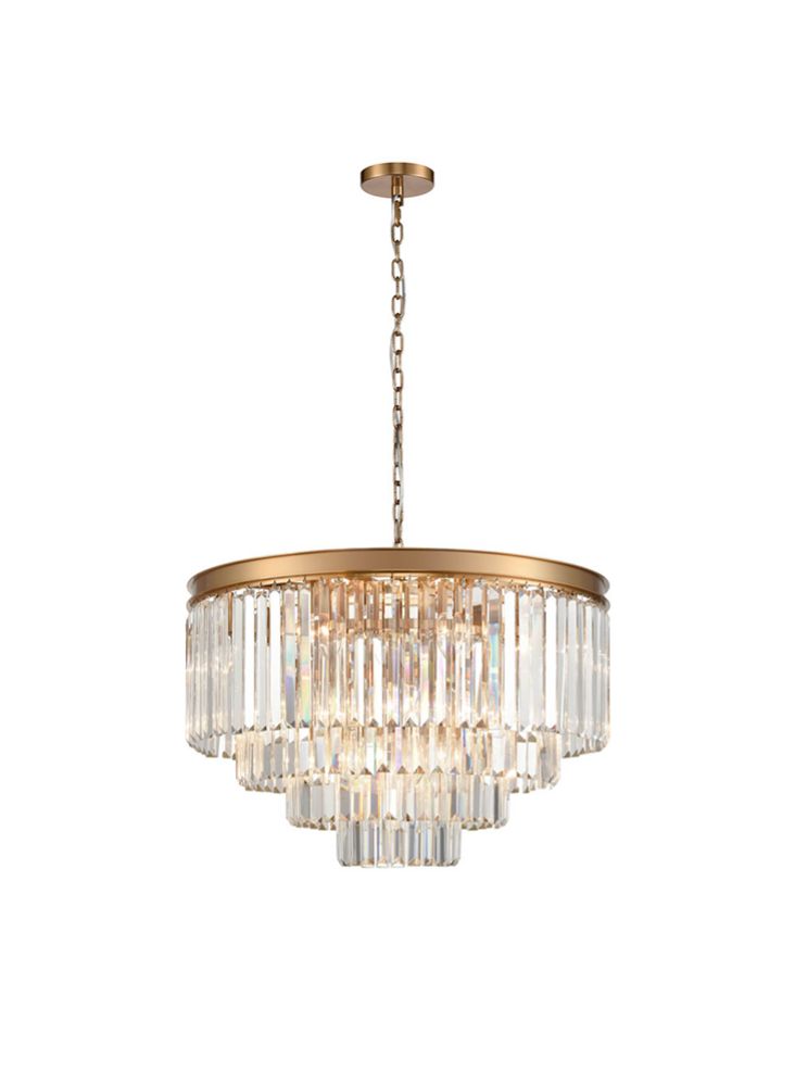 PERO Circular Tiered Small 65cm Brushed Brass Metal & Crystal Pendant - ID 12867