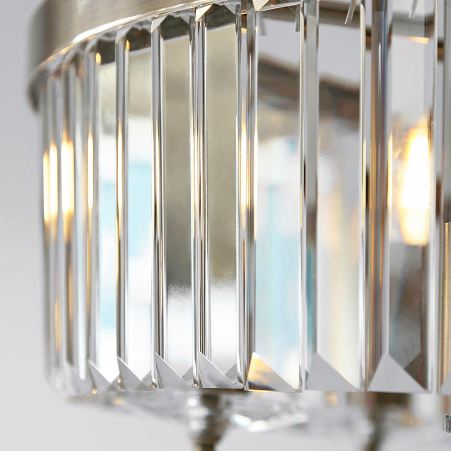 Round Antique Semi-Flush Chandelier, Brass And Clear Cut Glass - ID 12519
