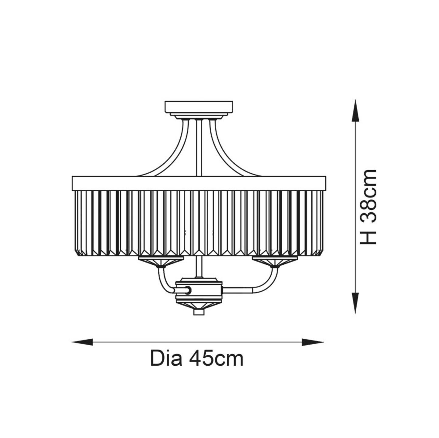 Round Antique Semi-Flush Chandelier, Brass And Clear Cut Glass - ID 12519