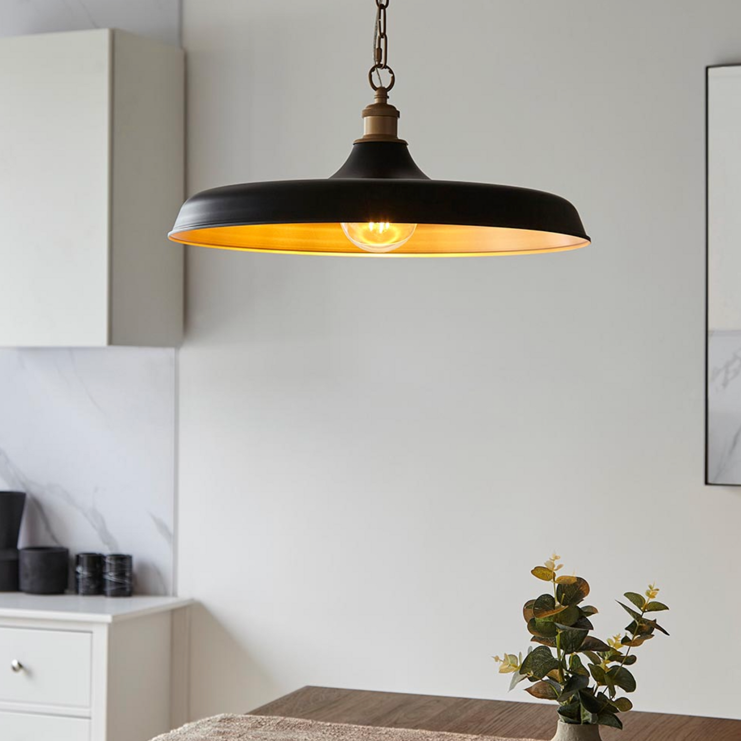 Mid-Century Pendant, Matt Black and Satin Gold  - ID 12521