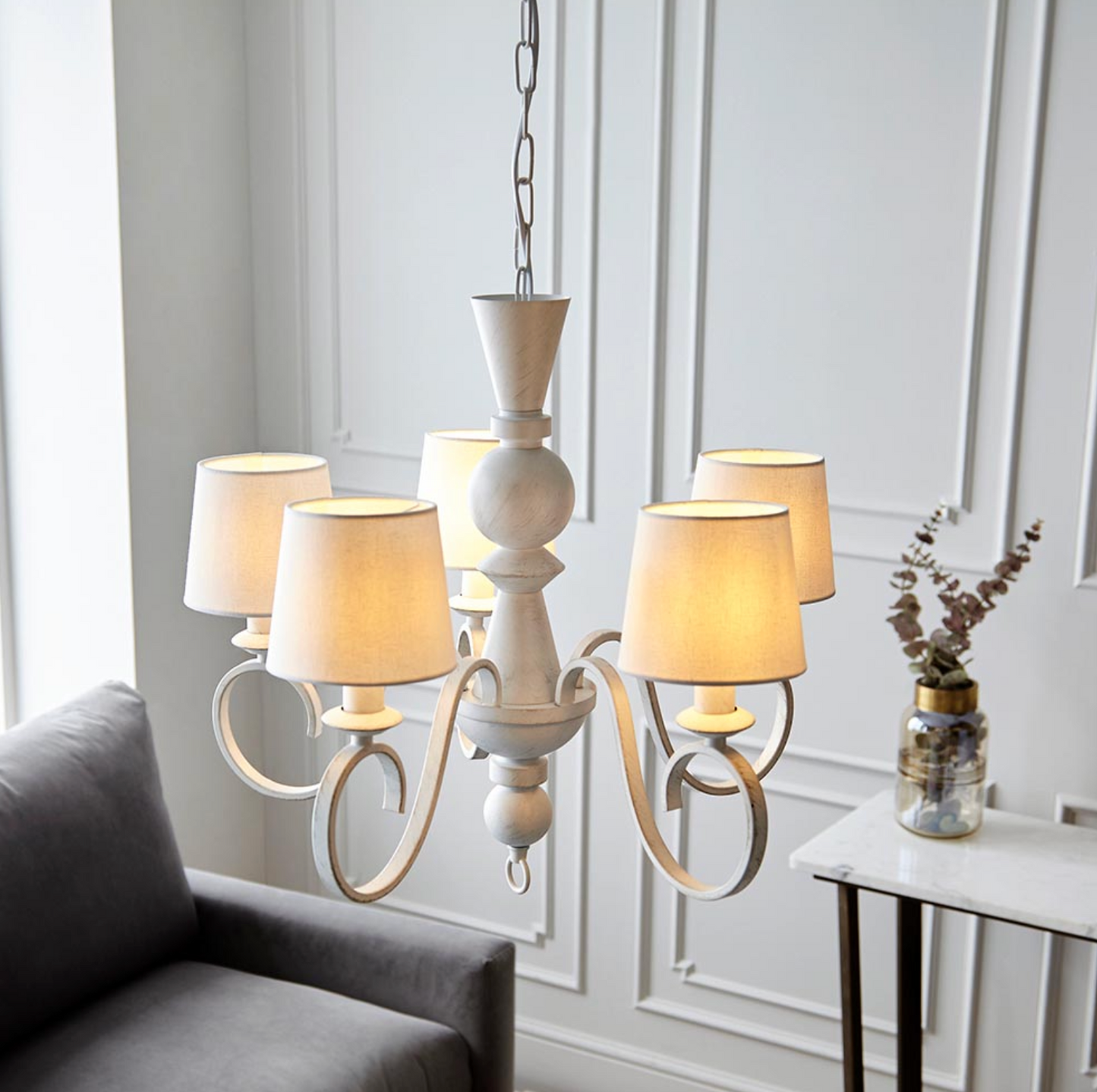 Distressed White 5 Light Pendant - ID 12522
