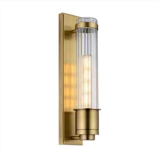 WEL Vintage Inspired Aged Brass & Ribbed Glass Bathroom Wall Light - ID 12565