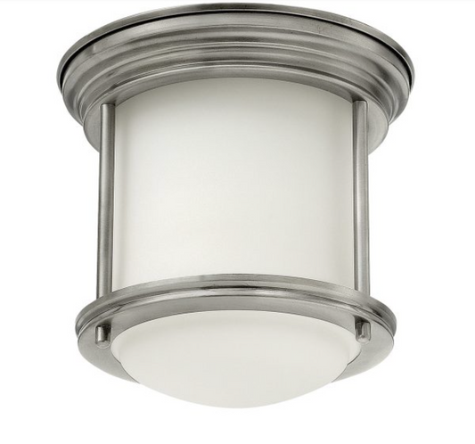 HAD Antique Nickel & Opal Glass One Lamp Semi Flush IP44 Ceiling Light - 12569