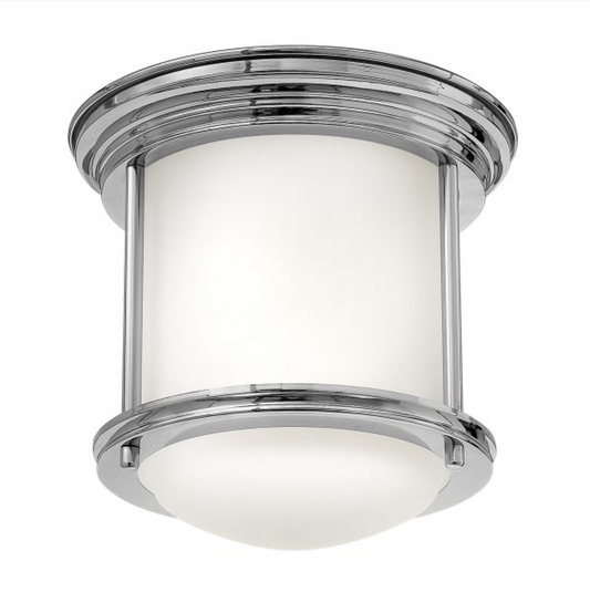 HAD Chrome & Opal Glass One Lamp Semi Flush IP44 Ceiling Light - 12573