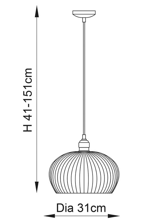 Ribbed Glass & Bright Nickel Medium Pendant - ID 12970