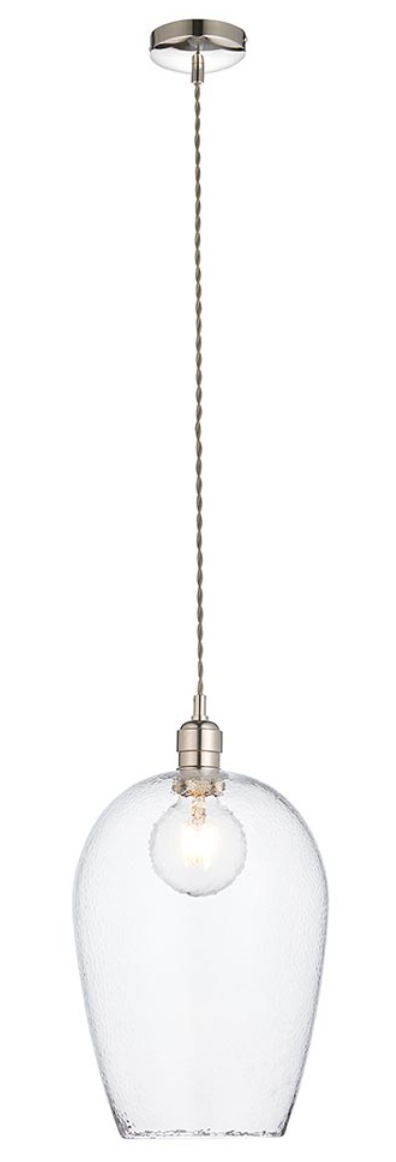 Hammered glass & bright nickel large pendant - ID 12993