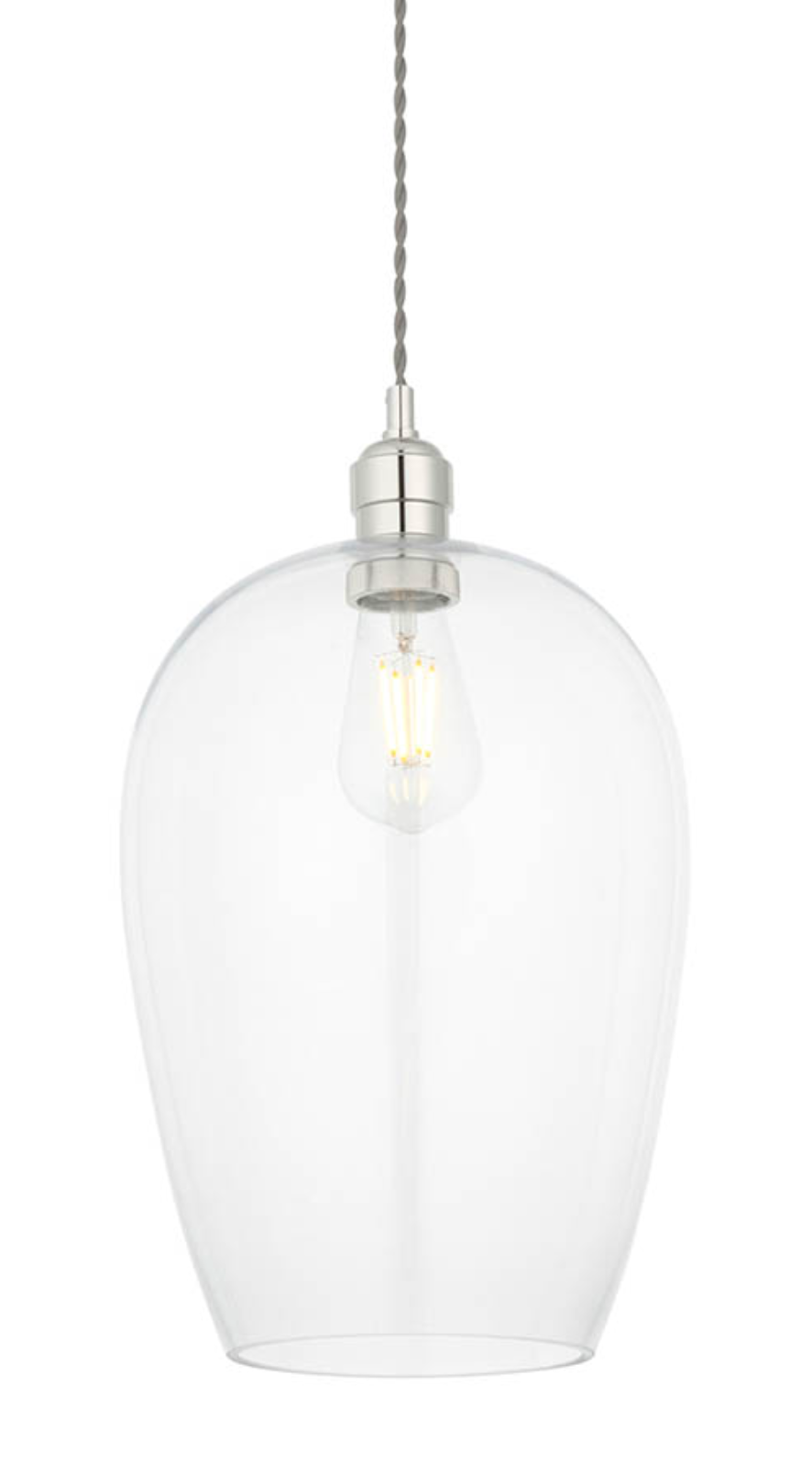 Clear glass & bright nickel large pendant - ID 12109