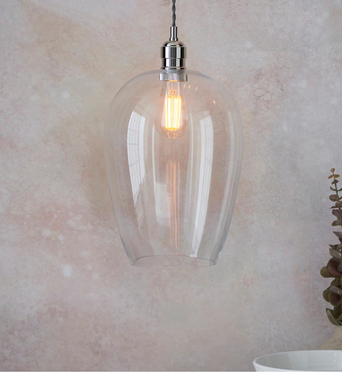 Clear glass & bright nickel large pendant - ID 12109