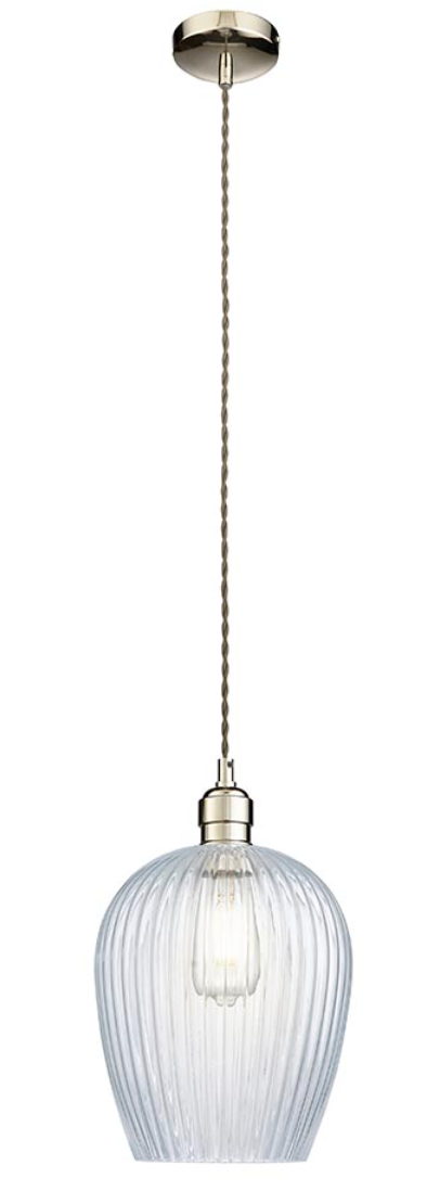Ribbed Glass & Bright Nickel Small Pendant - ID 12972