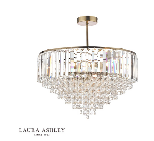 Laura Ashley Vienna, Semi Flush Crystal Ceiling Light, Antique Brass (Medium) - ID 13153