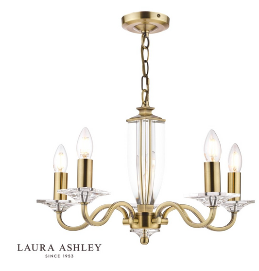 Laura Ashley - Carson 5lt Chandelier, Antique Brass, Glass - ID 13166