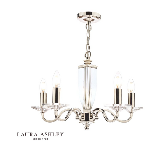 Laura Ashley - Carson 5lt Chandelier, Polished Nickel, Glass - ID 13167