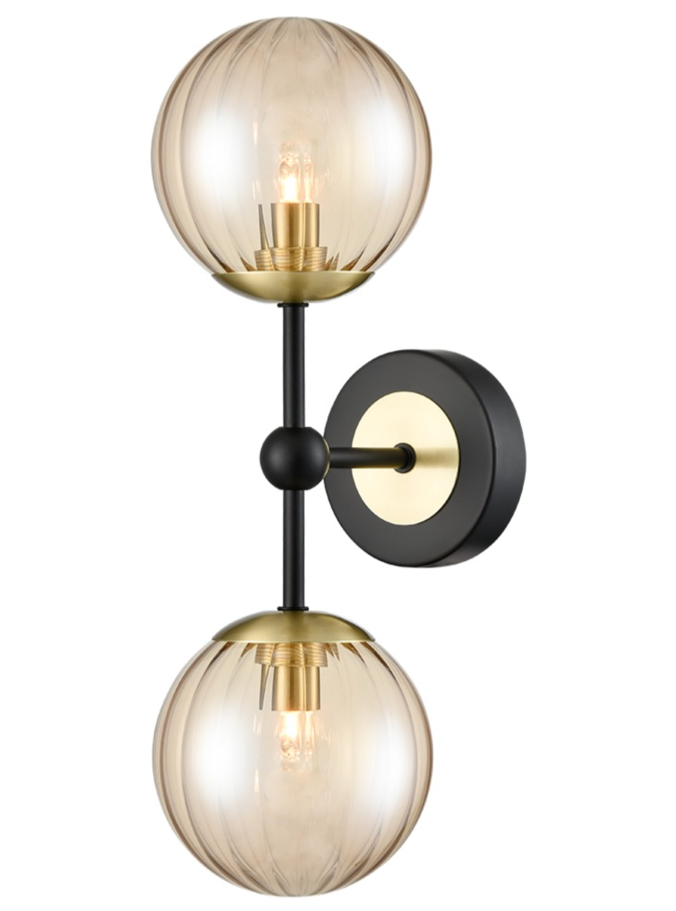 SOL Satin Brass & Ribbed Amber Glass Wall Light - ID 13260