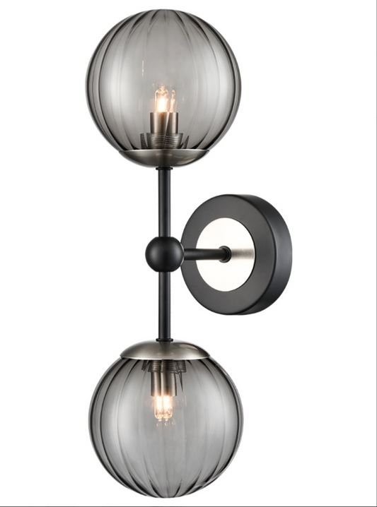 SOL Satin Nickel & Ribbed Smoked Glass Wall Light - ID 13263