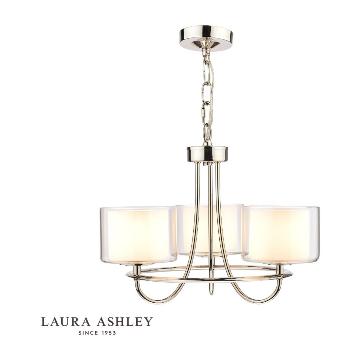 Laura Ashley Southwell 3lt Chandelier Polished Nickel & Glass Shades - ID 13296