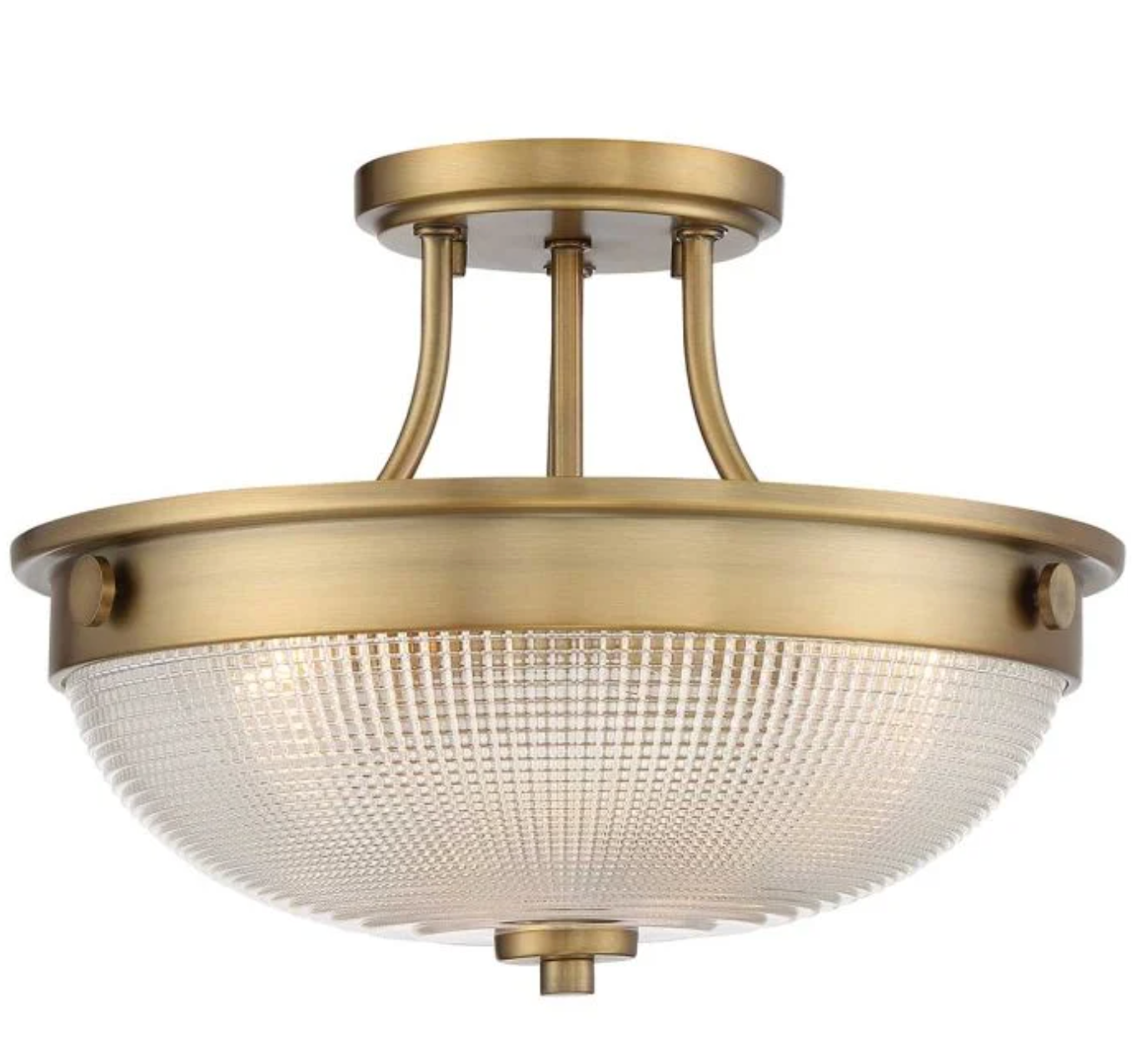 Soft Brass Semi Flush with Prismatic Glass ID 13310