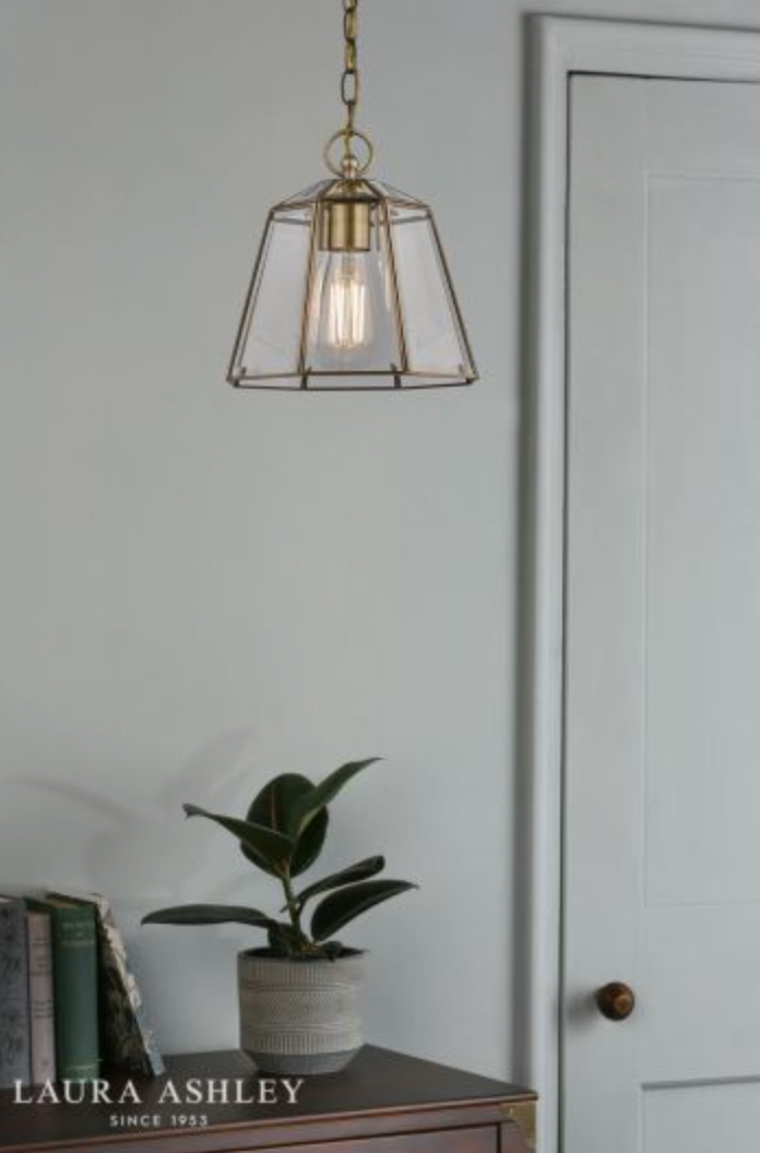 Laura Ashley Clayton Pendant Antique Brass Glass - 13378