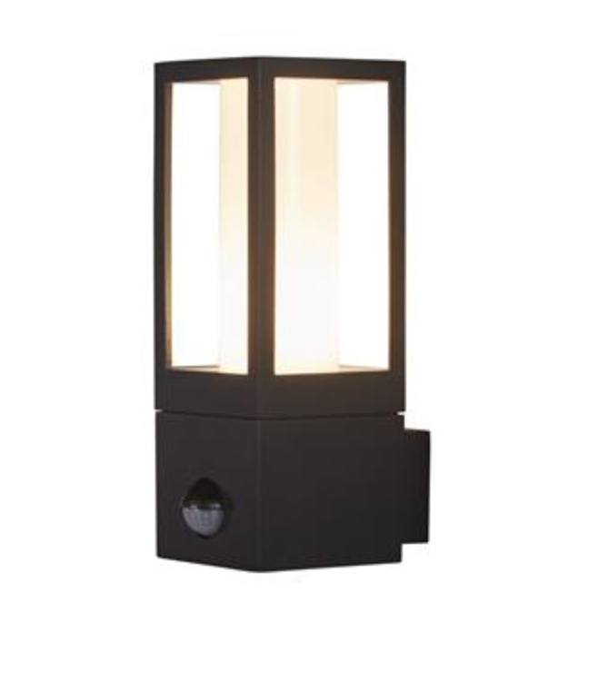 Outdoor Wall Light, Black Metal & White Polycarbonate, PIR - ID 13385