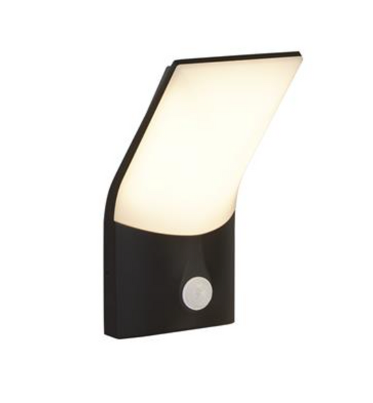 Exterior Wall Light - Black Metal & Opal Polycarbonate, PIR - ID 13387