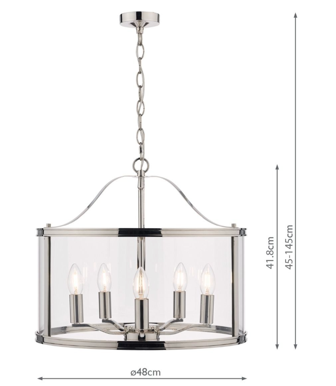 Laura Ashley - Harrington 5lt Pendant, Polished Nickel, Glass - ID 13474