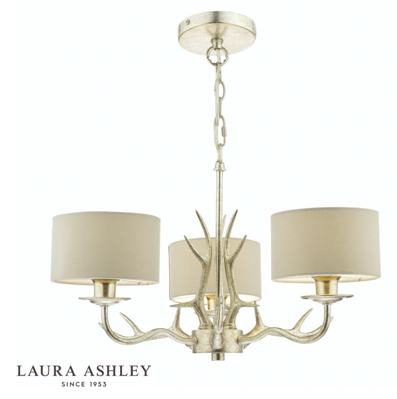 Laura Ashley - Mulroy 3lt Antler Chandelier Champagne With Shades - ID 13476