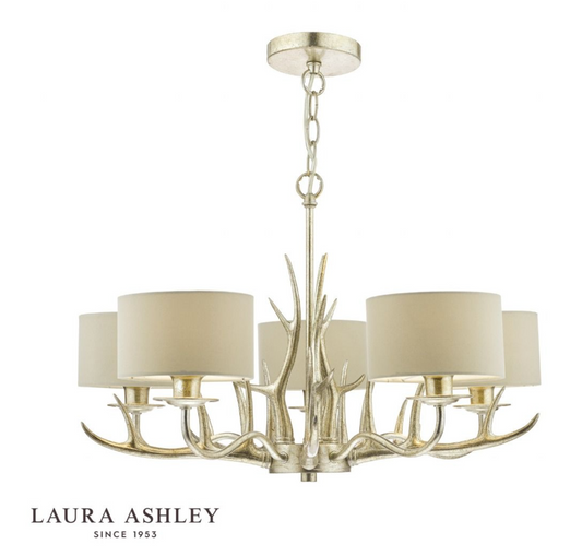 Laura Ashley - Mulroy 5lt Antler Chandelier Champagne With Shades - ID 13477