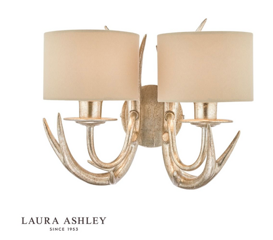 Laura Ashley - Mulroy Antler 2lt Wall Light Champagne With Shades - ID 13478